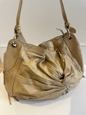 Hype Buttery Soft Leather Slouchy Hobo Bag Large Boho Shoulder Bag Beige